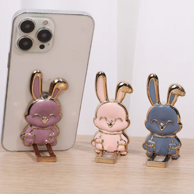 Finger Ring Phone Holder Desktop Convenient Cartoon Rabbit Phone Stand Foldable Buckle Adhesive Pull Rod Support Frame